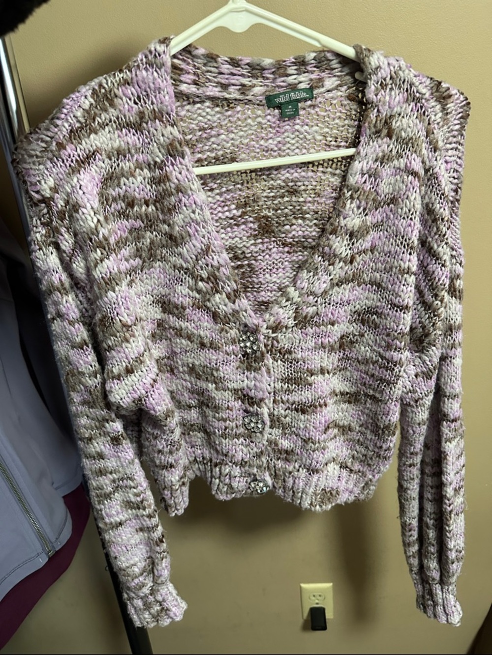 wild fable Pink and Brown Marled V-Neck Button-Front Sweater